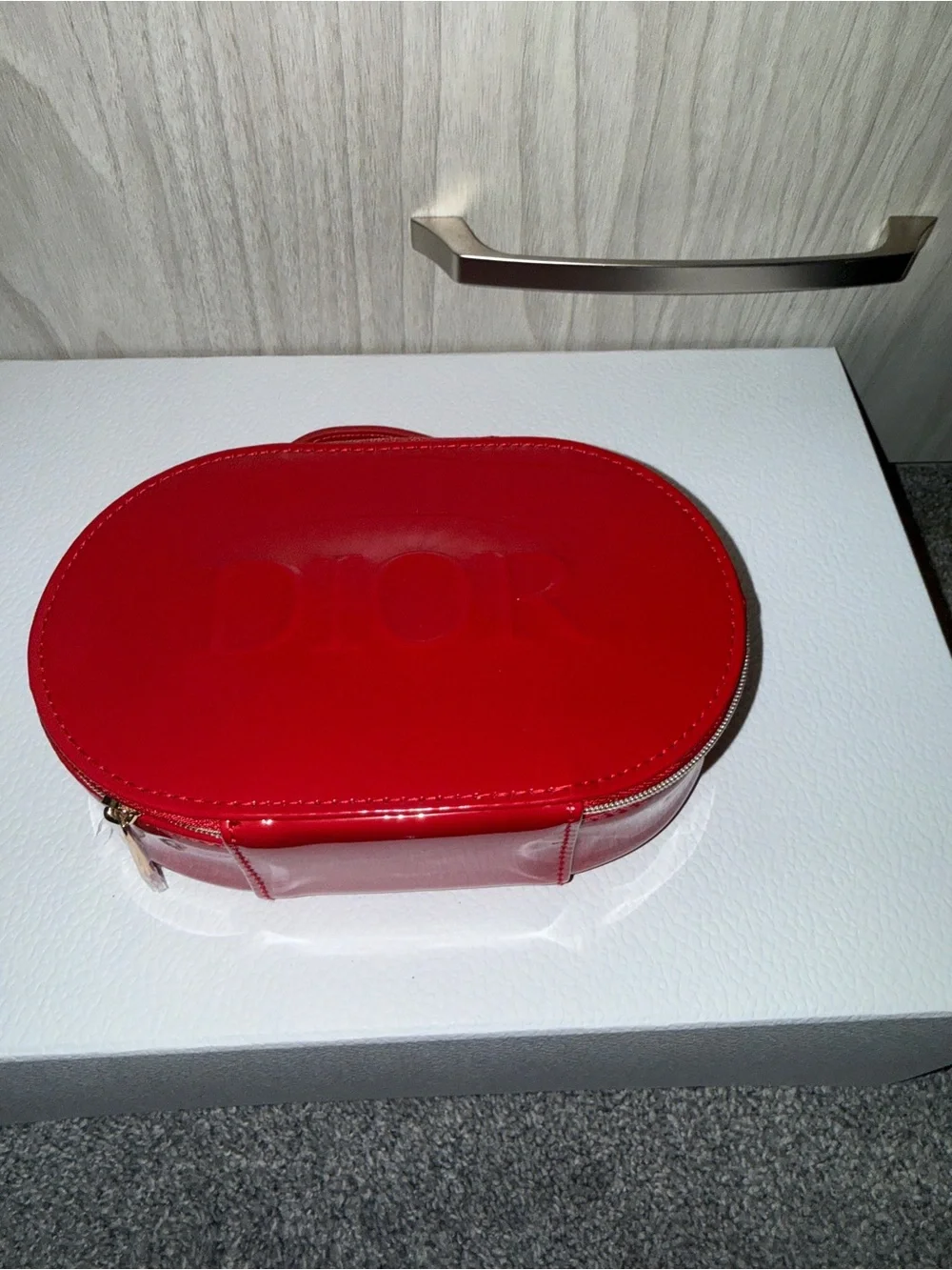 Dior Red Patent Oval Cosmetic Case